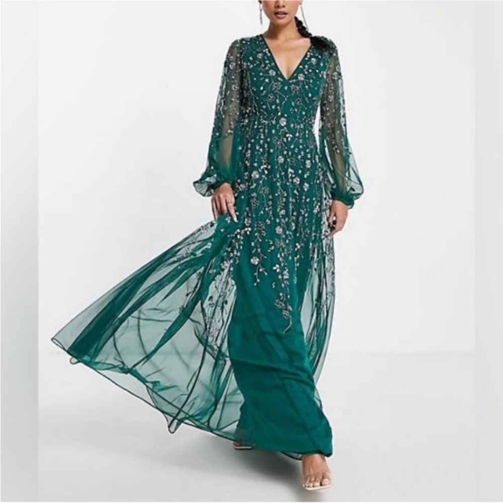 ASOS CURVE  maxi dress with blouson sleeve and delicate floral embellishment